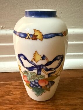Limoges Porcelain Bud Vase w/ Bow & Fruit